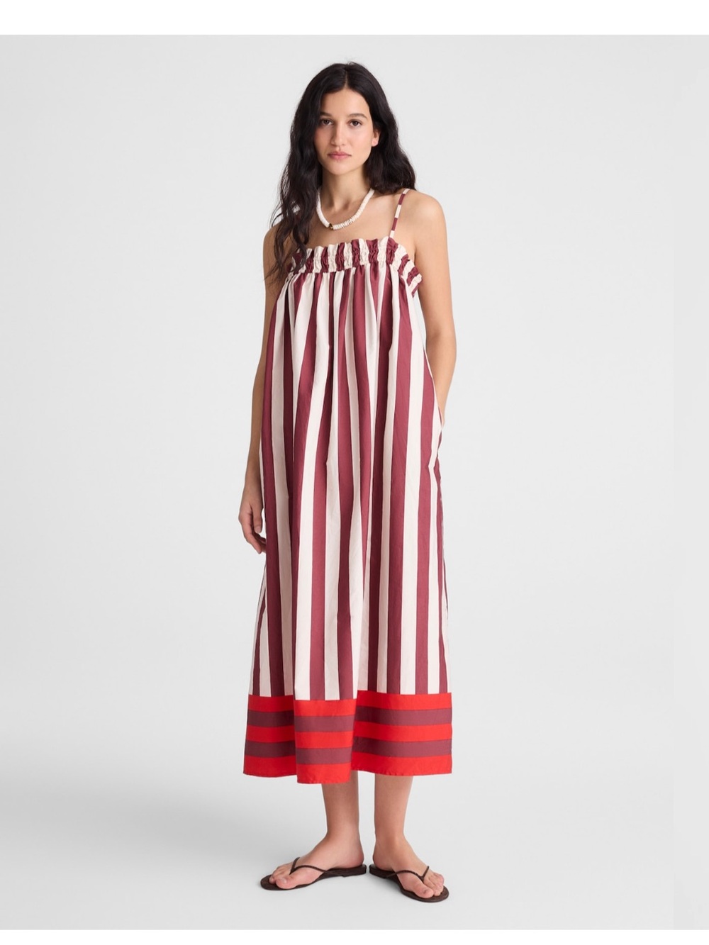 Madewell ruffle Red and White Striped Midi Sundress with Contrast Hem
